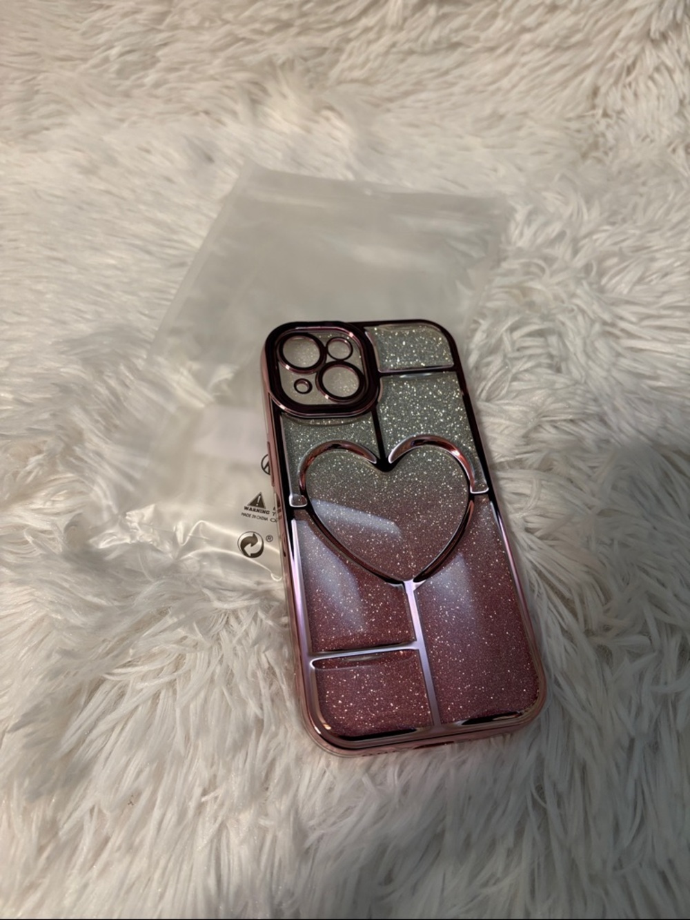 Pink Glitter Heart Phone Case for iPhone 15